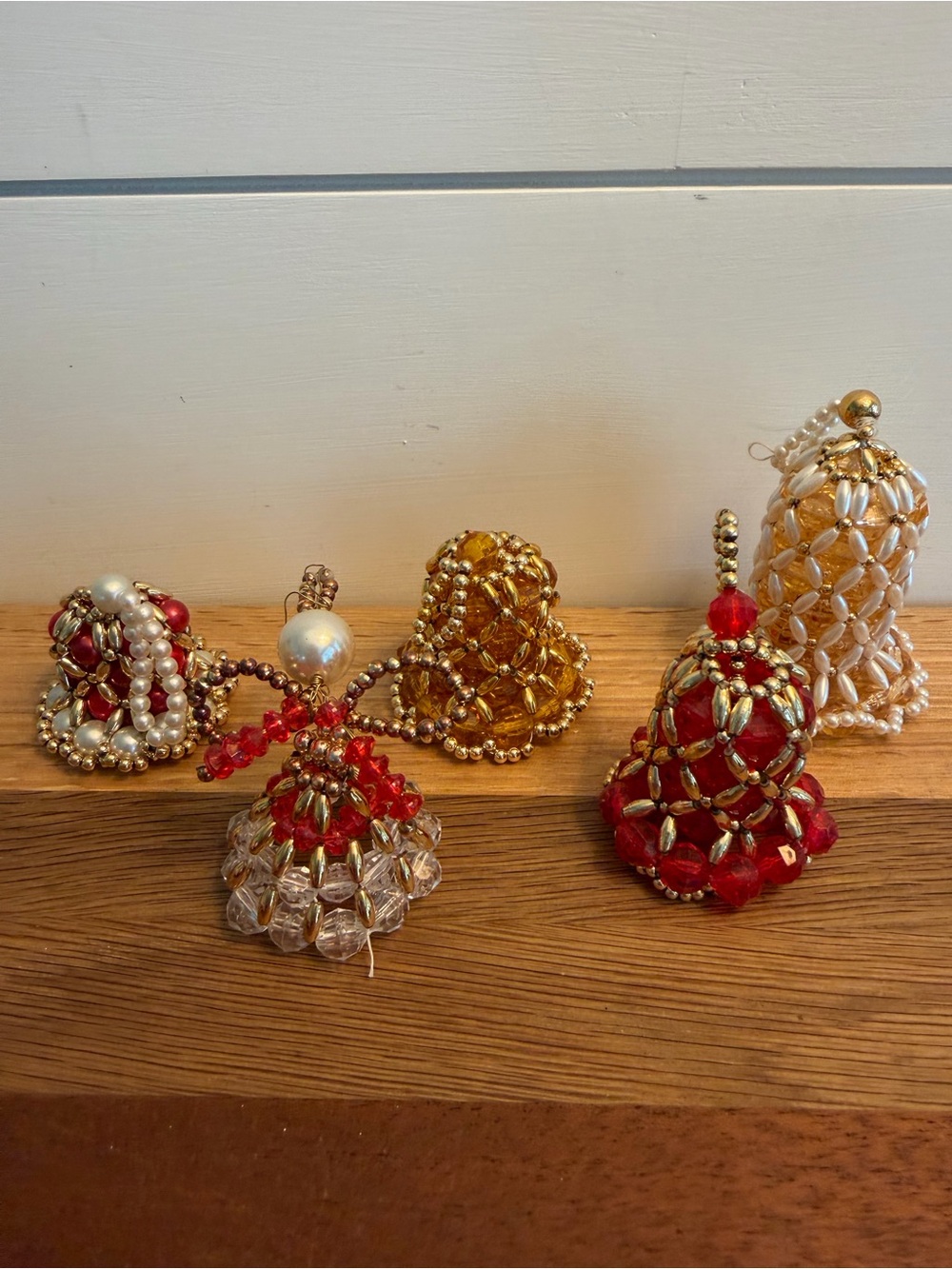 Vintage 1970s Handmade Beaded Bells & Angel